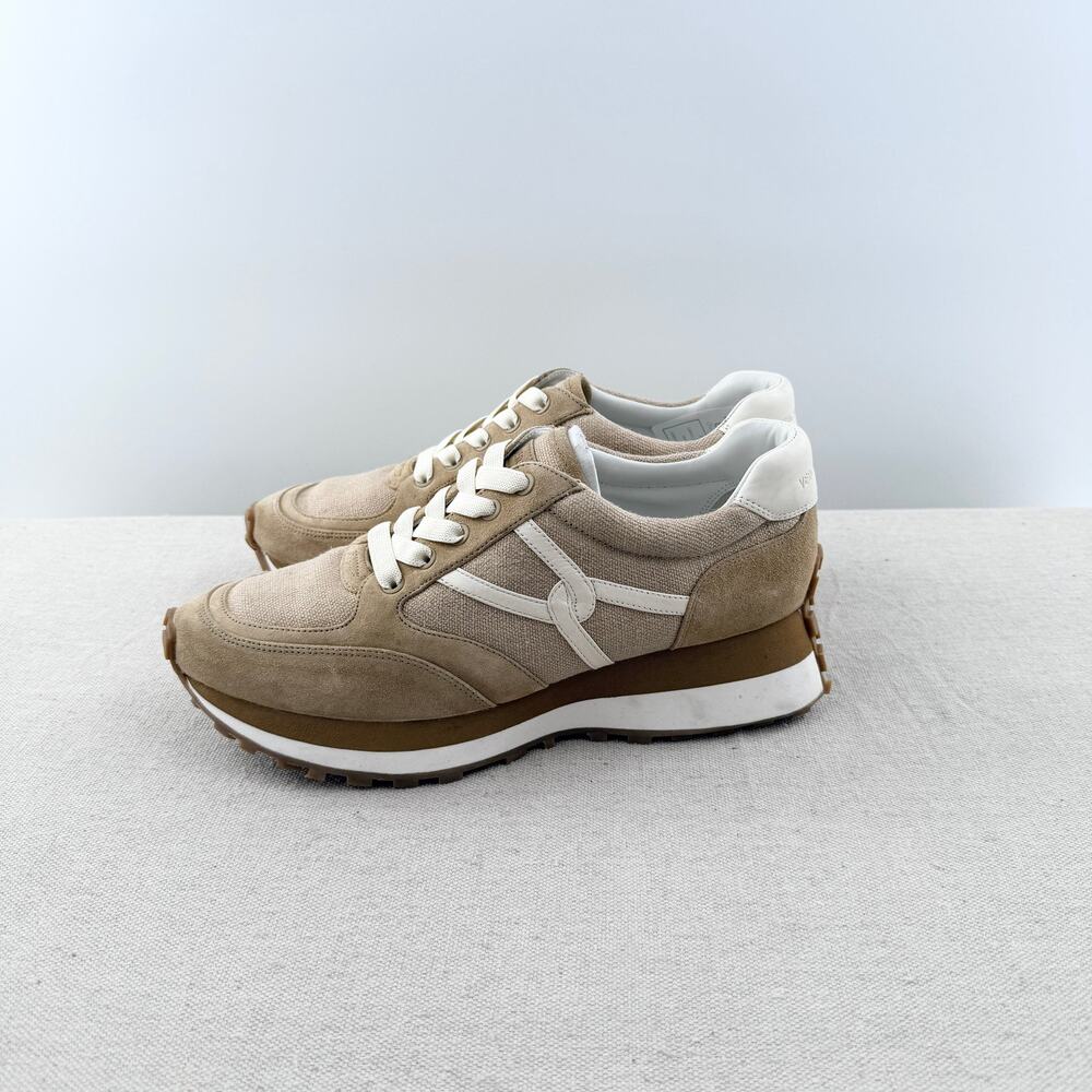 NWOT Veronica Beard Valentina Suede Low Sport Sneakers Beige White Women's US 11